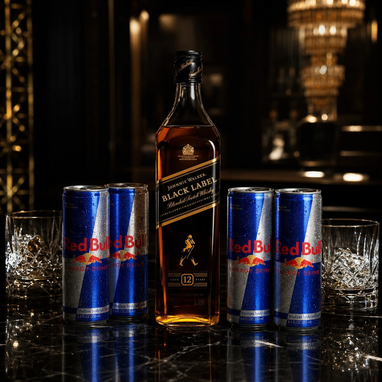Combo Whisky Black Label + 4 Red Bull
