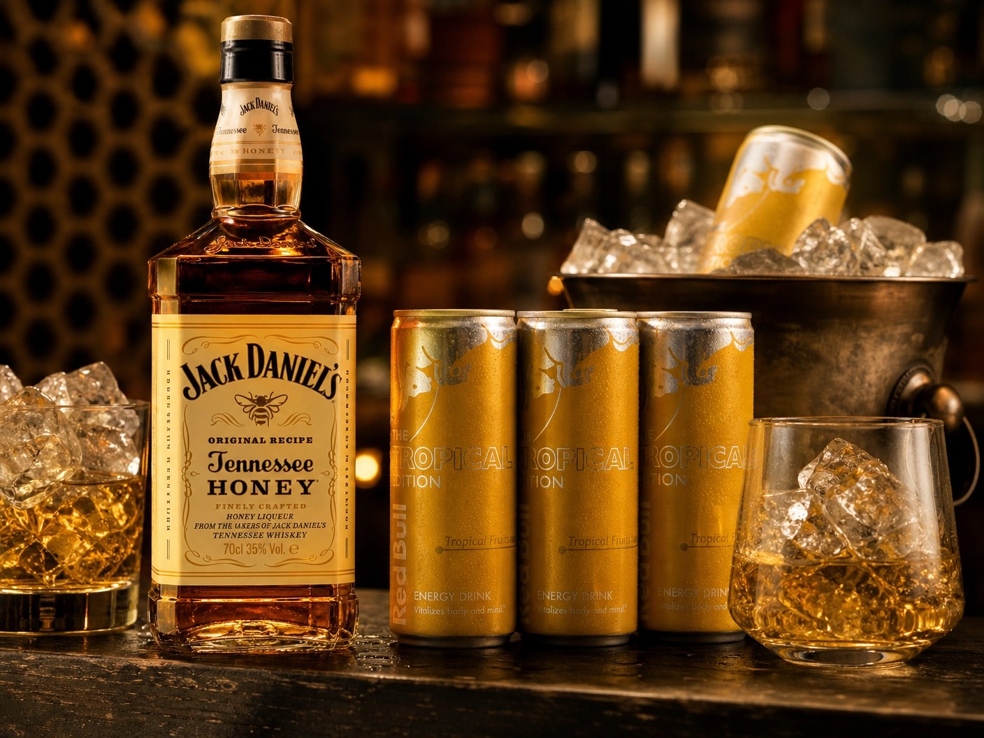 Combo Whisky Jack Daniels Honey + 4 Red bull