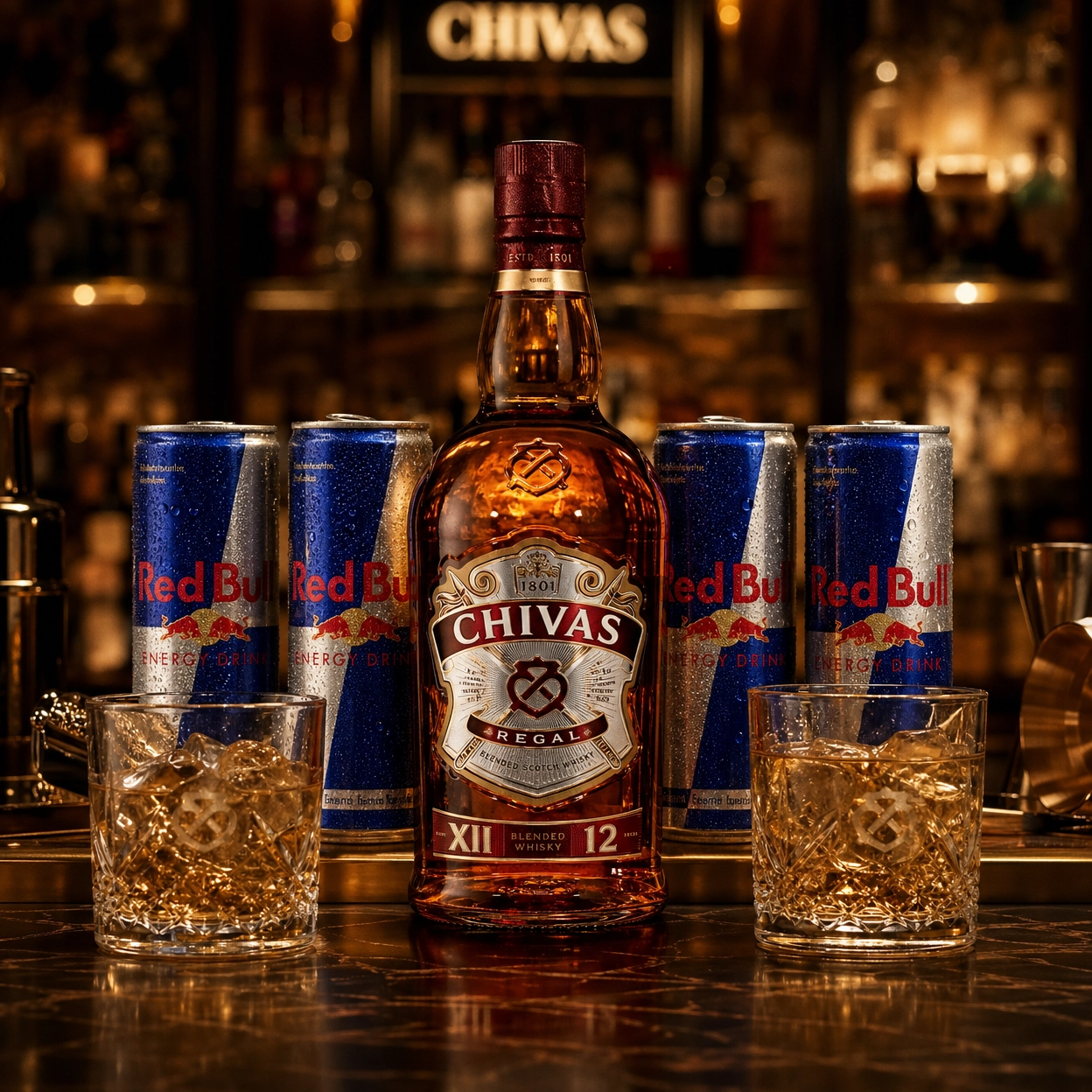 Combo Whisky Chivas + 4 Red Bull