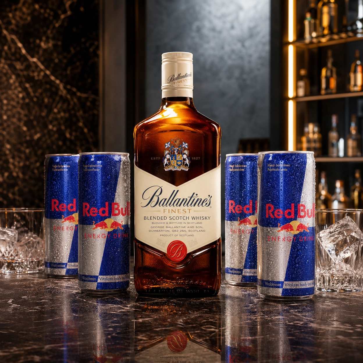 Combo Whisky Ballantines Finest + 4 Red Bull